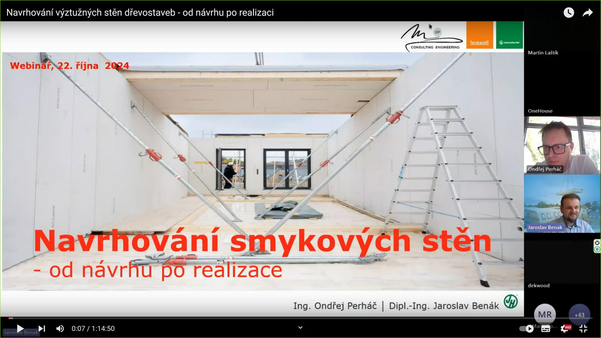 Webinář „Navrhování smykových stěn dřevostaveb“ se setkal s úspěchem