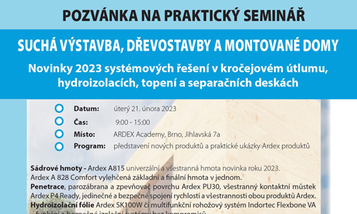 Novinky v suché výstavbě, dřevostavbách a montovaných domech představí únorový seminář ARDEX Academy