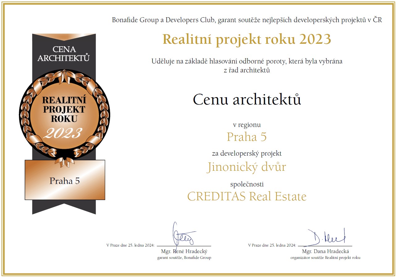 Jinonický dvůr Projekt roku 2023 Cena architektů v regionu Praha 5